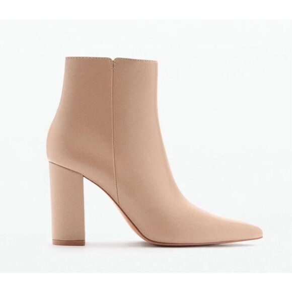 MNG BY MANGO $139 Block Heel Ankle Boots beige SZ 39 US 8.5 - Picture 2 of 5